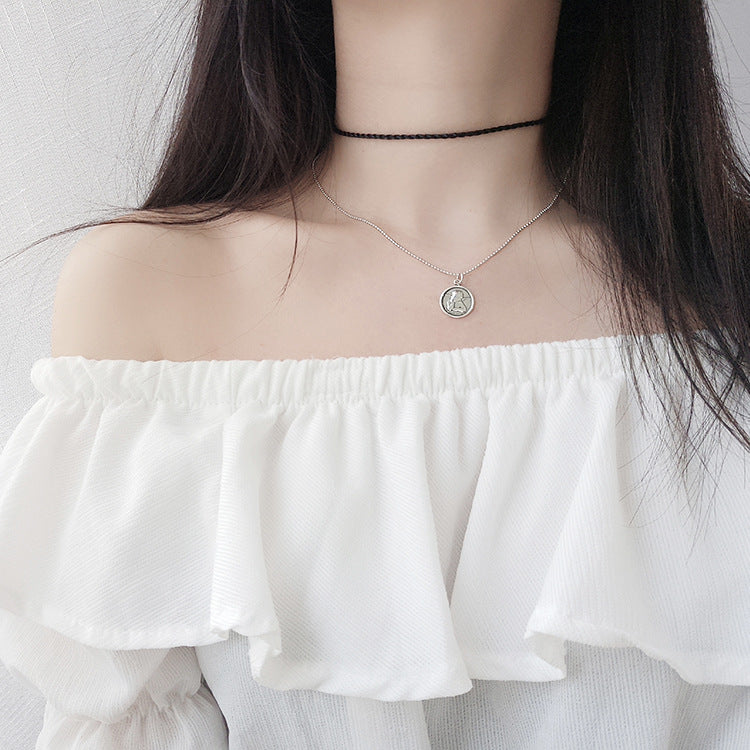 Collar de clavícula de plata de ley 925 con ángel de la guarda al por mayor